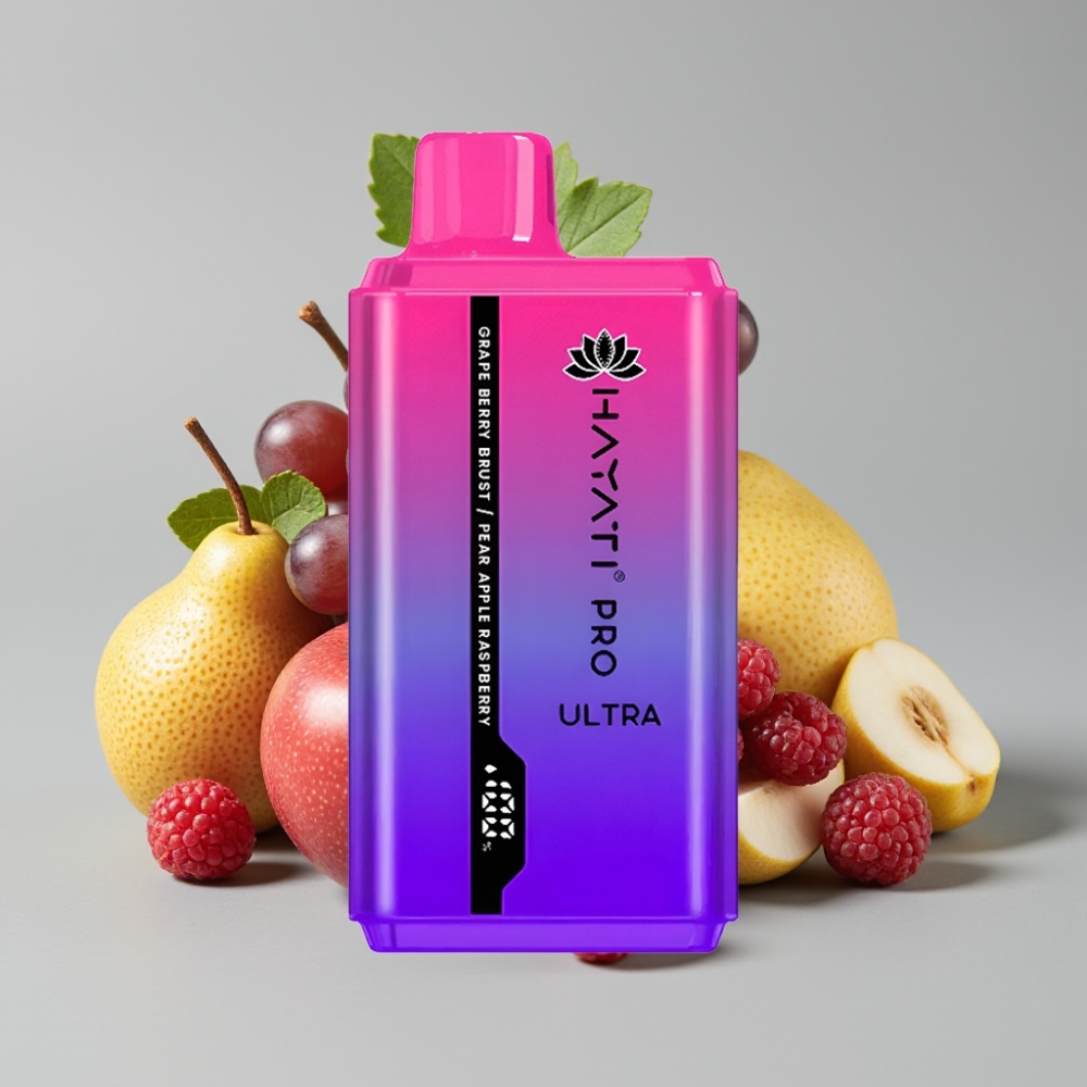 Hayati Pro Ultra 15000 Puffs Disposable Vape Explosão de Uva e Frutas Vermelhas com Pêra e Maçã