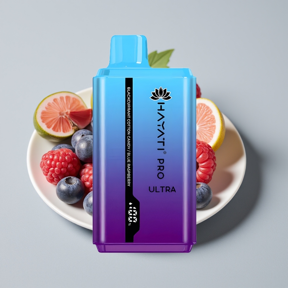 Hayati Pro Ultra 15000 Puffs Disposable Vape Groselha-Algodão Doce-Framboesa Azul 2×12ml 2% 49 Sabores