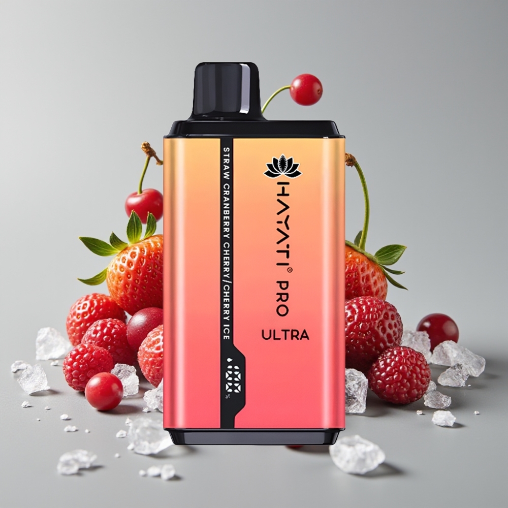 Hayati Pro Ultra 15000 Puffs Disposable Vape Morango Cranberry Cereja Gelo – 850mAh, 2×12ml, 2% Nic