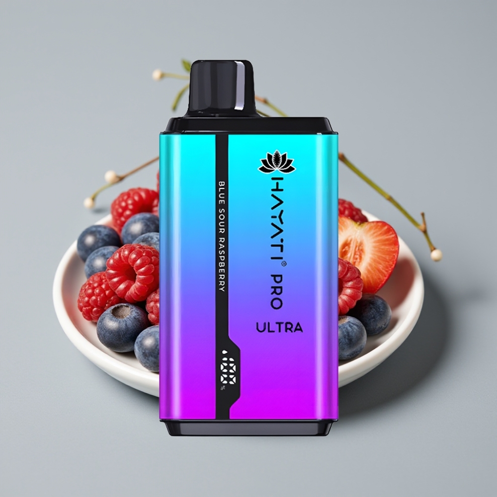 Hayati Pro Ultra 15000 Puffs Vape Disposável Framboesa Azul Azeda - 850mAh, 2×12ml, 2% Nicotina