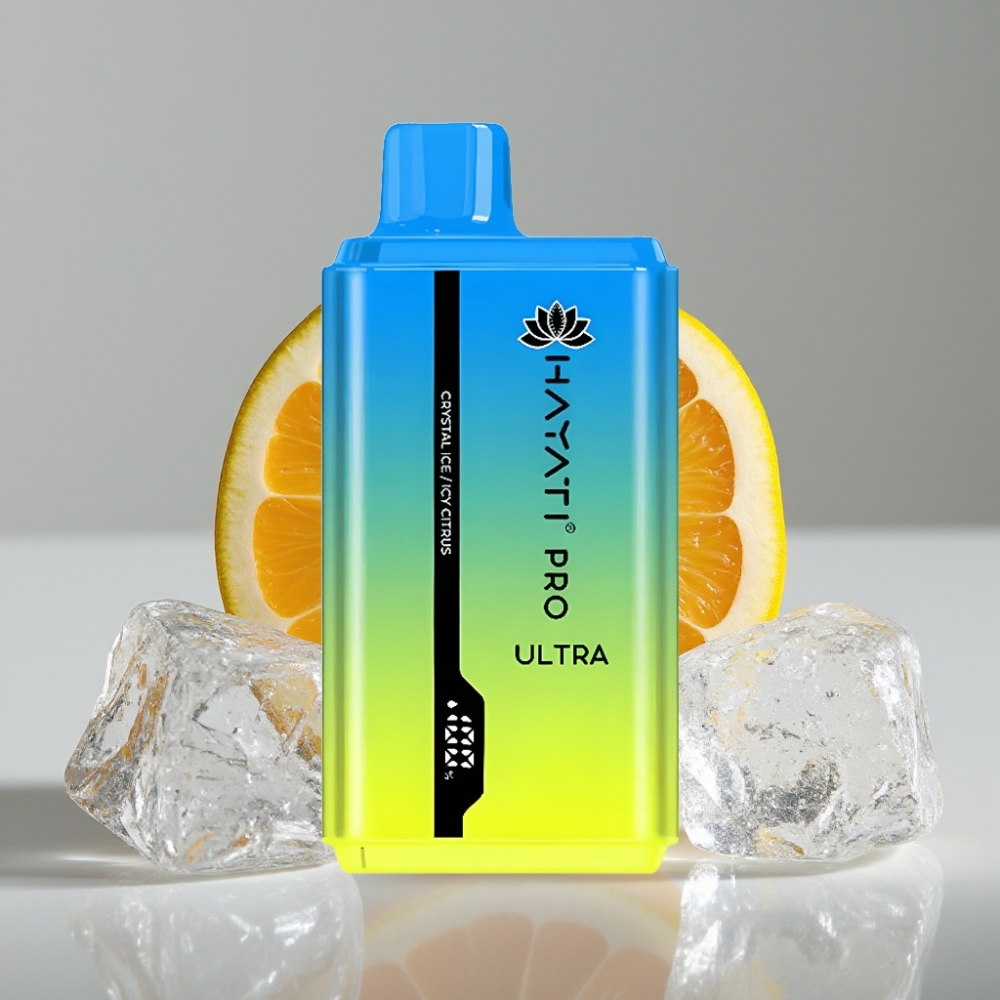 Hayati Pro Ultra 15000 Puffs Vape Disposable Gelo Cristalizado Frutas Cítricas – 850mAh, 2×12ml, 2% Nicotina, 49 Sabores