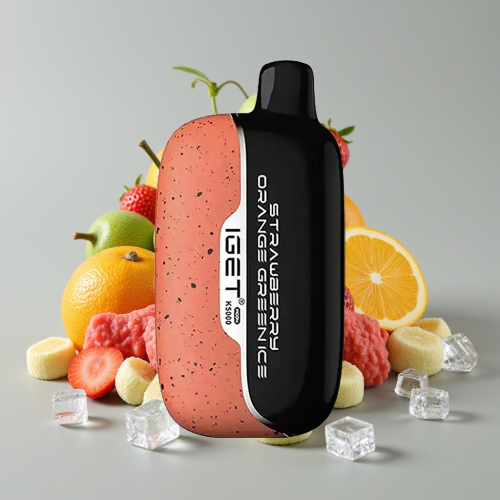 IGET Moon K5000 Puffs Vape Descartável Morango Laranja Gelo Verde - 5000 Puffs, Bobina Mesh 1.35 Ohm