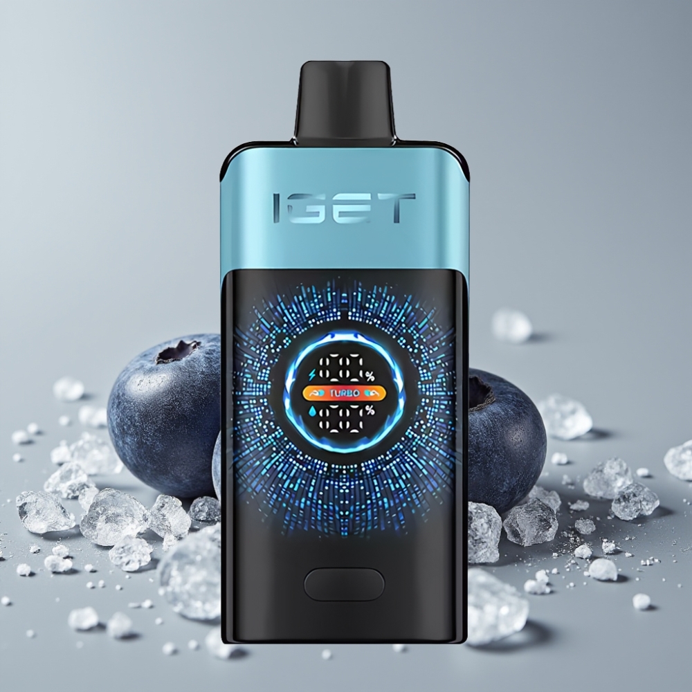 IGET ONE 12000 Puffs Descartável Vape Mirtilo Gelo com Tela Colorida Curvada, Bateria 2700 mAh, 0.6 ohm Dual Mesh Coil