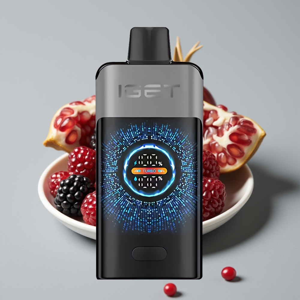 IGET ONE 12000 Puffs Disposable Vape Blackberry Cherry Romã com Tela Colorida Curva e 2700 mAh