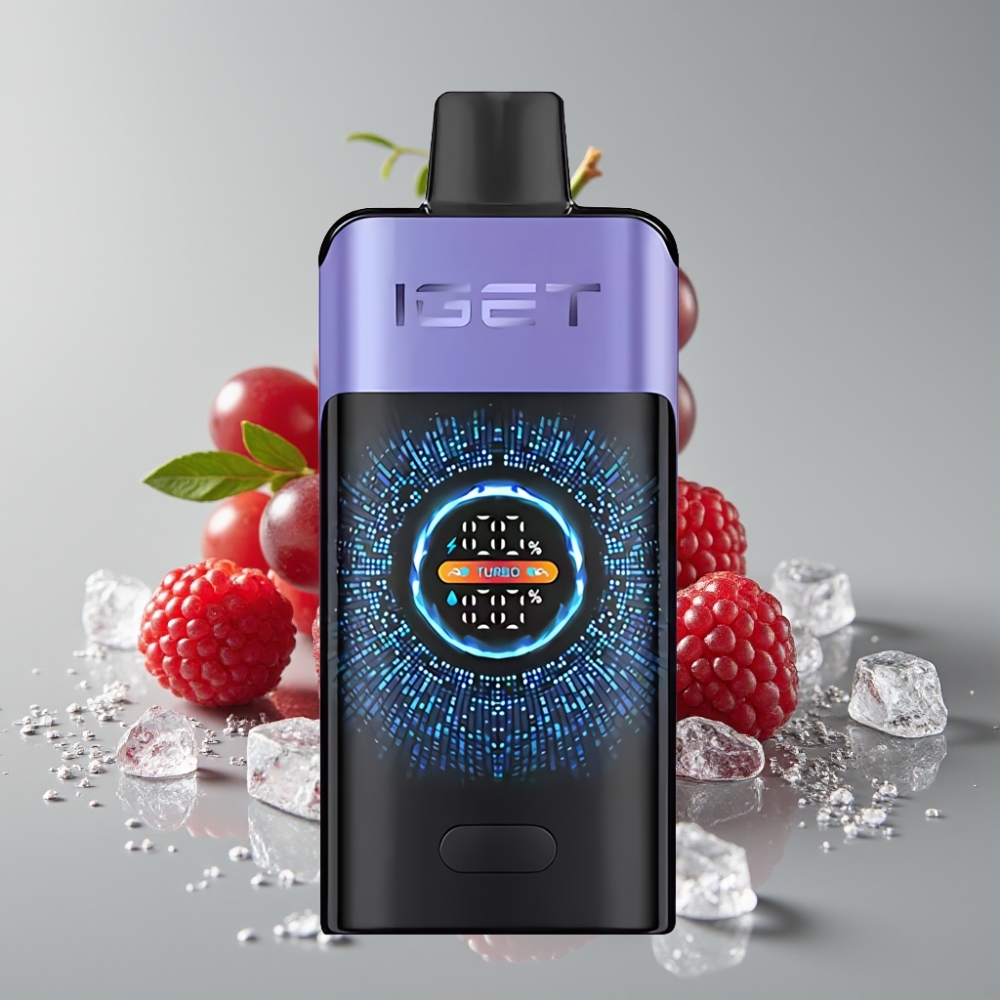IGET ONE 12000 Puffs Disposable Vape Framboesa Uva Gelo com Tela Colorida Curva e Bateria 2700 mAh