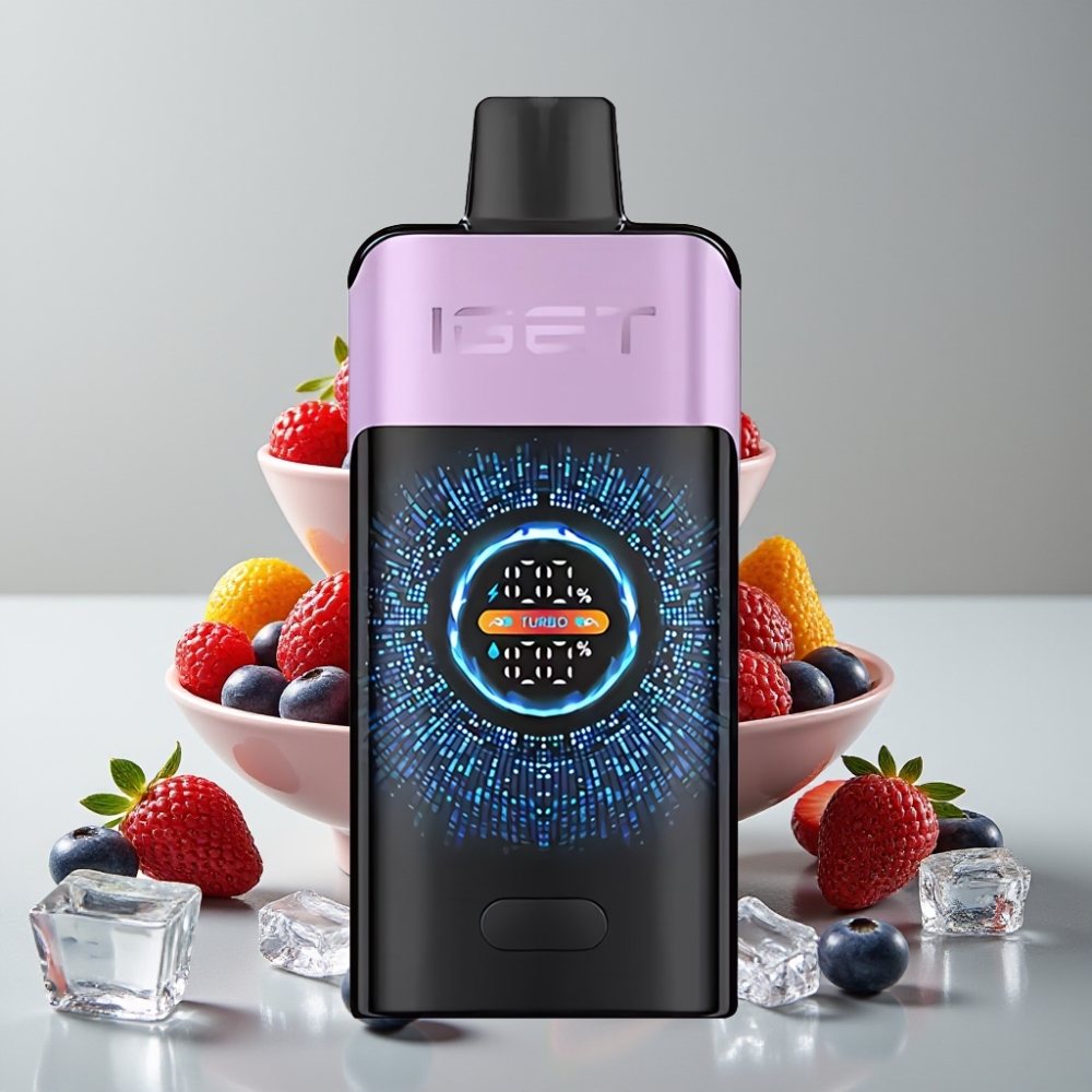 IGET ONE 12000 Puffs Disposable Vape Frutas Silvestres Geladas com Tela Colorida Curva, Bateria 2700 mAh e Bobina Dual Mesh 0.6 ohm