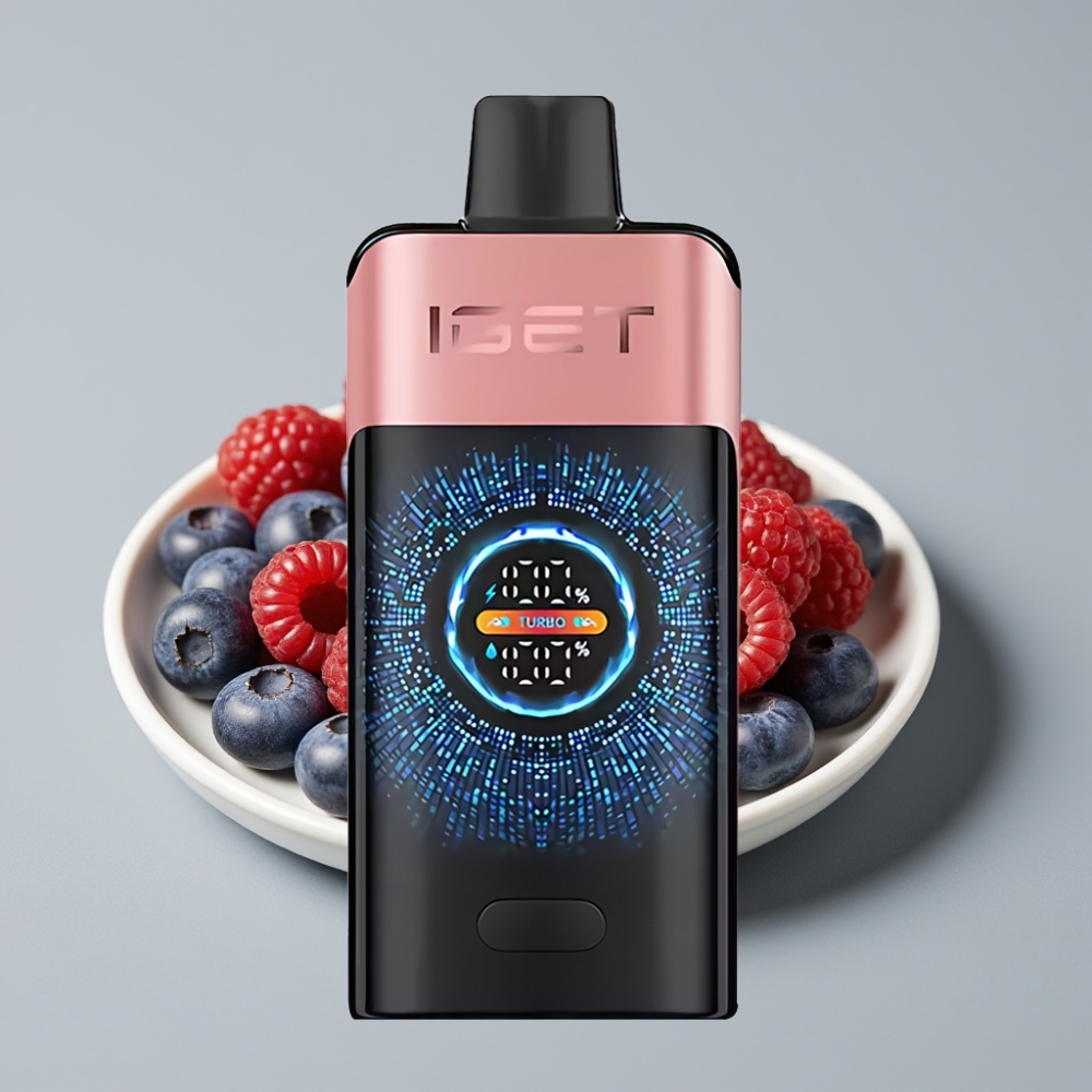 IGET ONE 12000 Puffs Disposable Vape Mirtilo Framboesa com Tela Colorida Curva e Bateria 2700 mAh