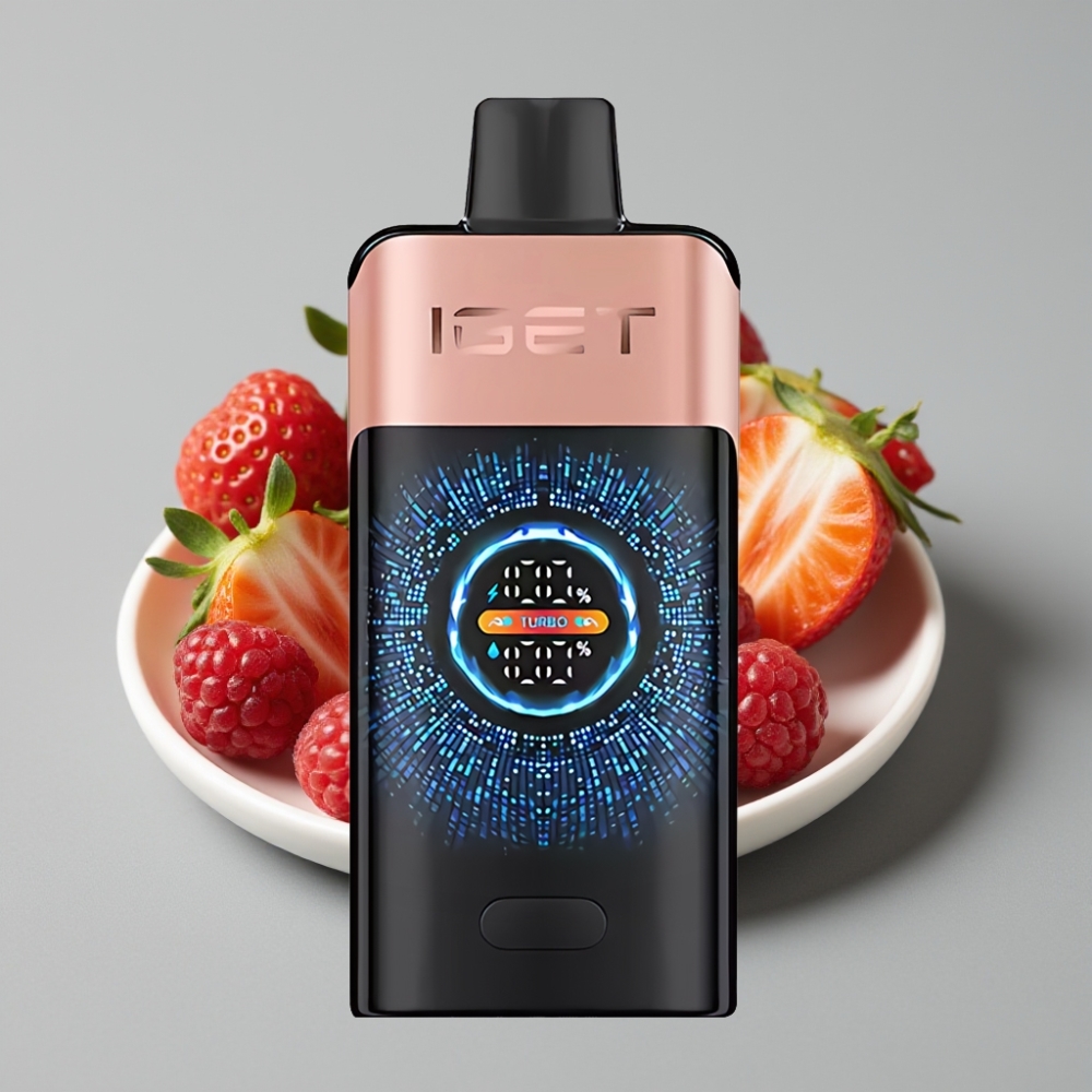 IGET ONE 12000 Puffs Disposable Vape Morango Framboesa com Tela Colorida Curva e Bateria 2700 mAh