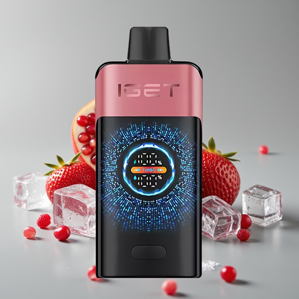 IGET ONE 12000 Puffs Disposable Vape Morango Romã Gelo – 2700 mAh, Tela Colorida Curva, 0,6 ohm Dual Mesh