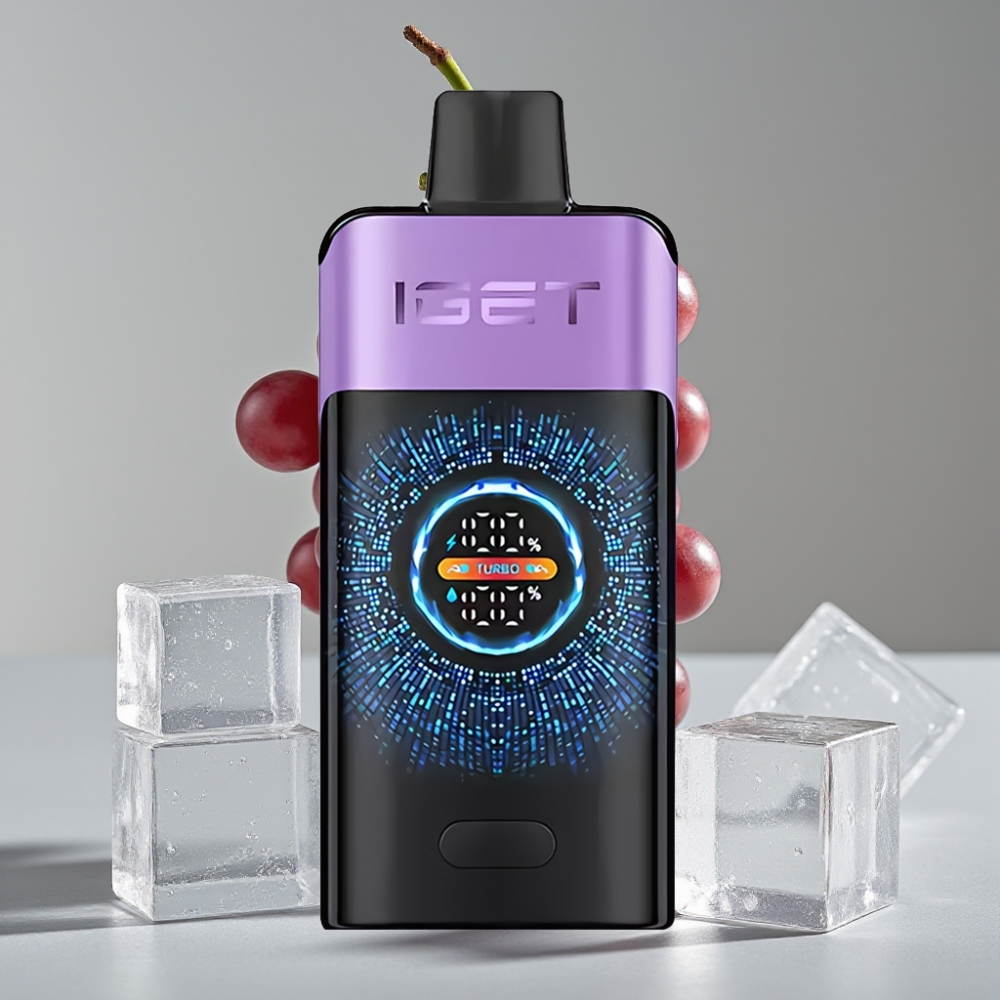 IGET ONE 12000 Puffs Disposable Vape Uva Gelo com Tela Colorida Curva, Bateria 2700 mAh e Bobina Dual Mesh 0.6 ohm