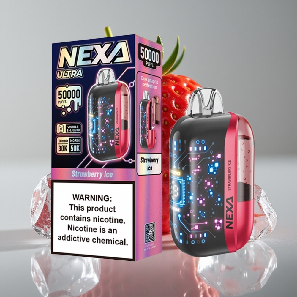 NEXA Ultra 50K Disposable Vape 20ml 800mAh Morango Gelo 5% Nicotina Tela 3D Tipo-C