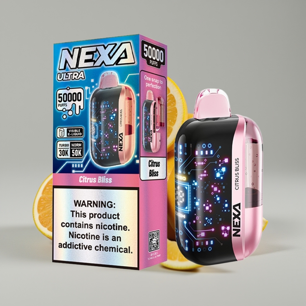 NEXA Ultra 50K Disposable Vape 20ml Delícia Cítrica 5% Nicotina Tela 3D Tipo-C