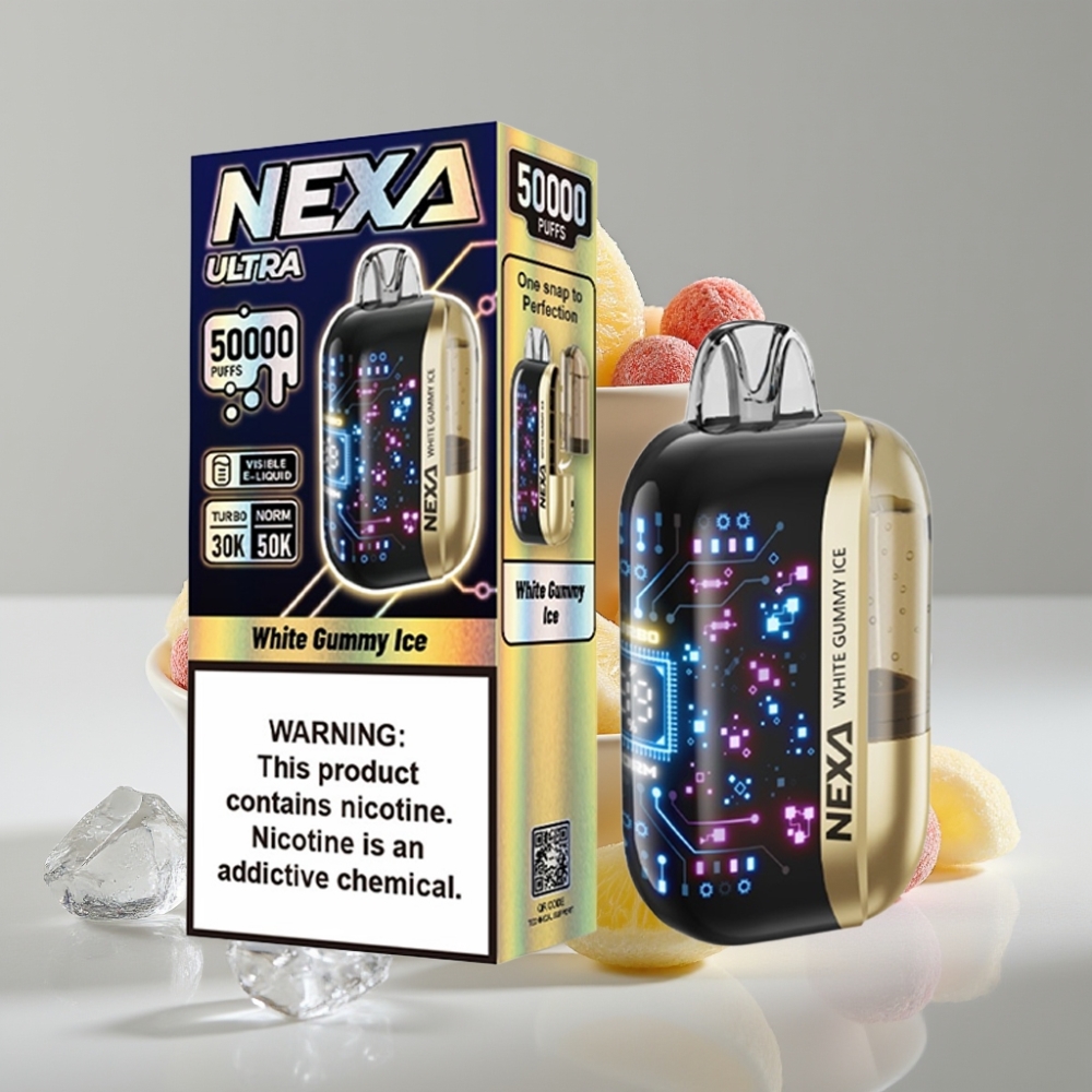 NEXA Ultra 50K Disposable Vape 20ml Goma Branca Gelada com Tela 3D e Tipo-C