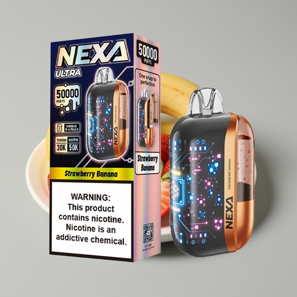 NEXA Ultra 50K Disposable Vape 20ml Morango Banana Tela 3D Tipo-C