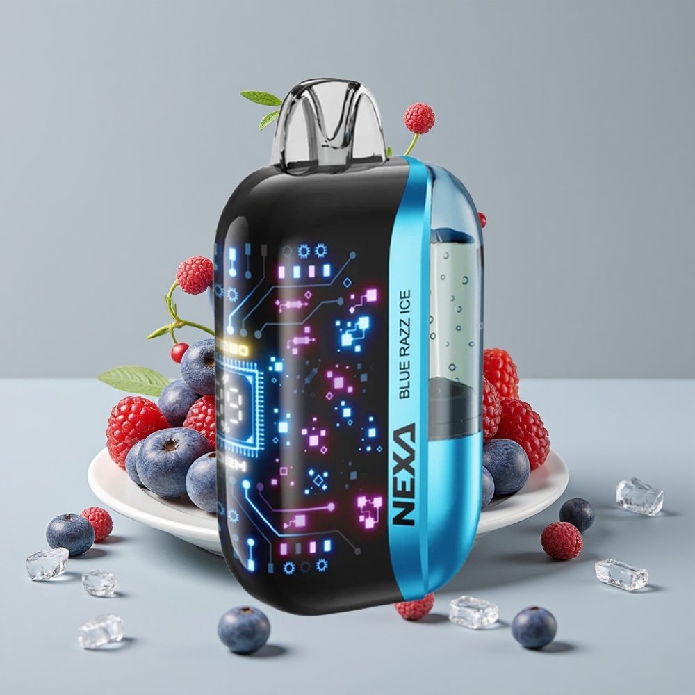 NEXA Ultra 50K Disposable Vape 20ml Tela 3D Carregamento Type-C Sabor Framboesa Azul Gelo