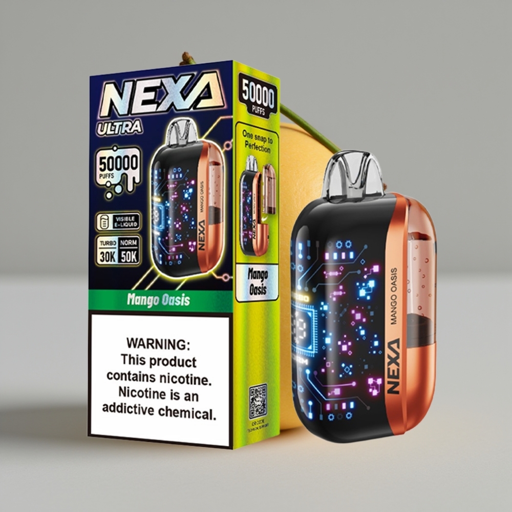 NEXA Ultra 50K Disposable Vape Mango Oásis 20ml 5% Nicotina Tela 3D Curva