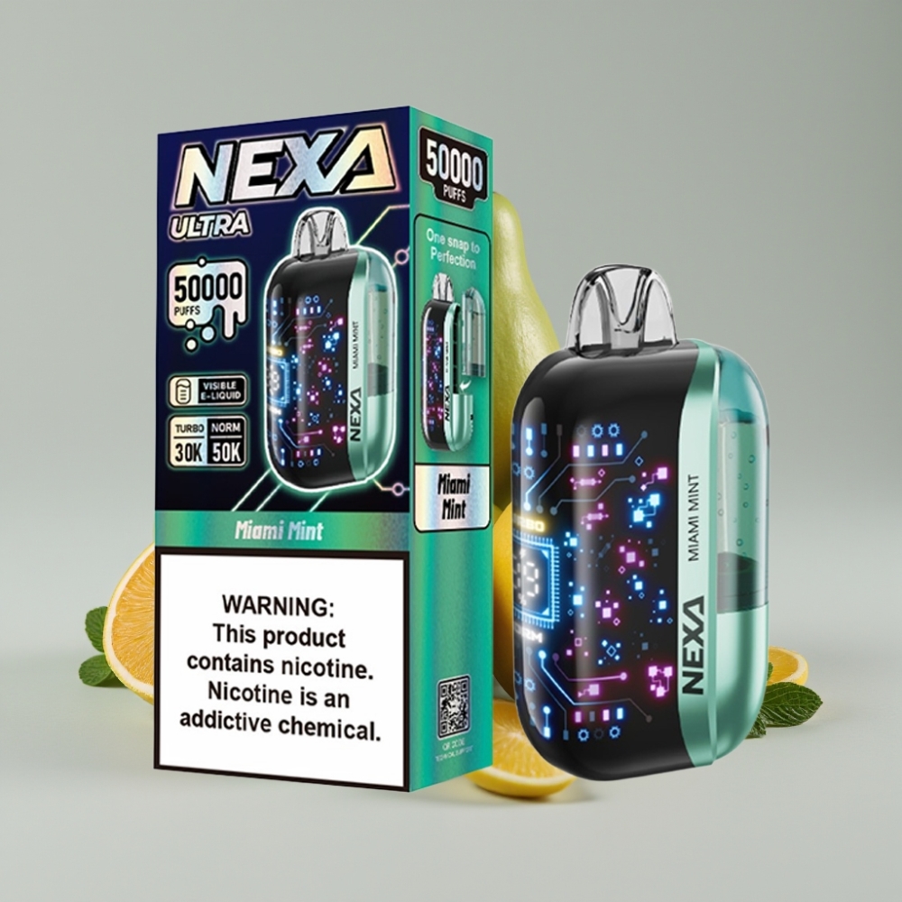 NEXA Ultra 50K Disposable Vape Miami Mint 20ml 800mAh Tela 3D Carregamento Type-C
