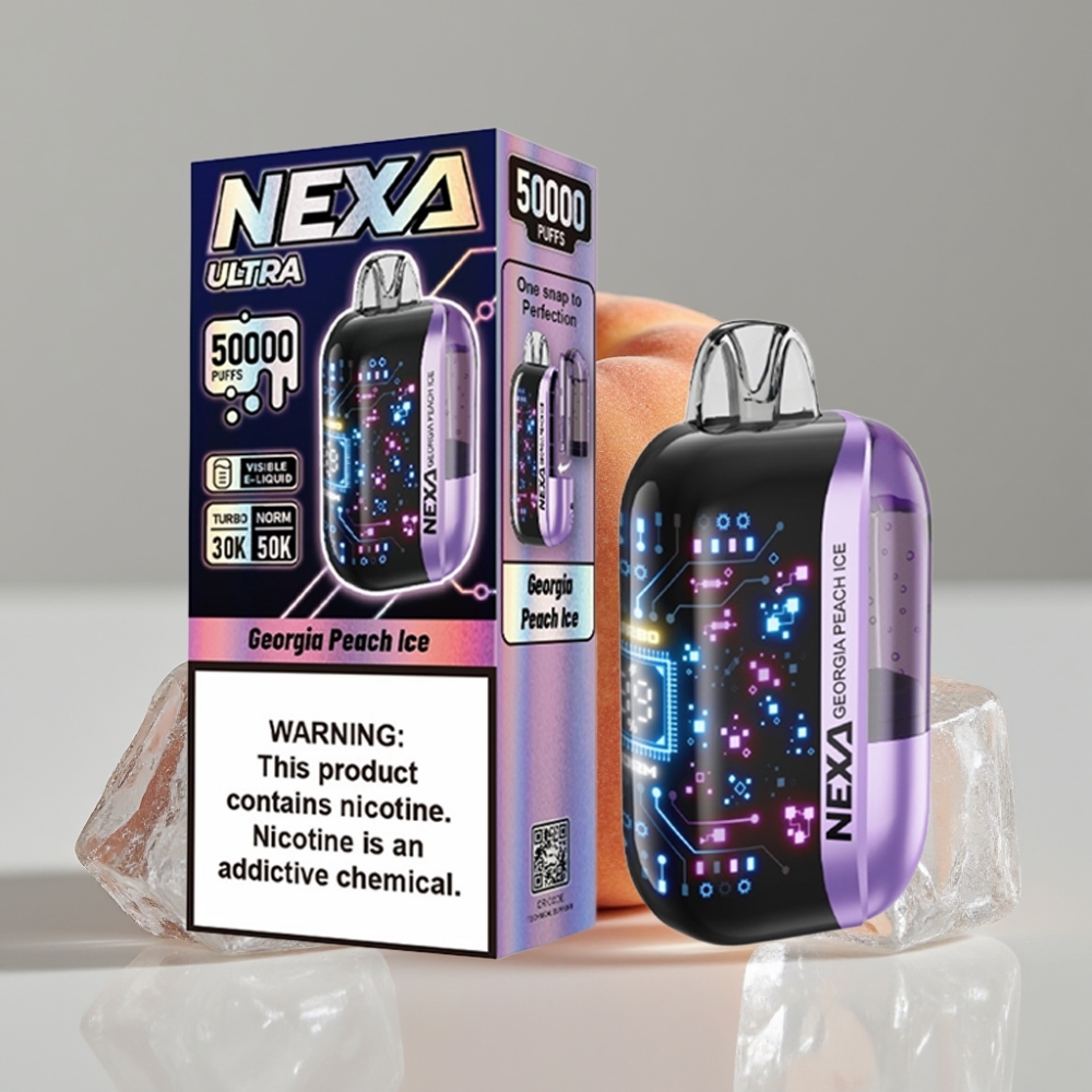 NEXA Ultra 50K Disposable Vape Pêssego Geórgia Gelado 20ml 5% Nicotina Tela 3D Curva