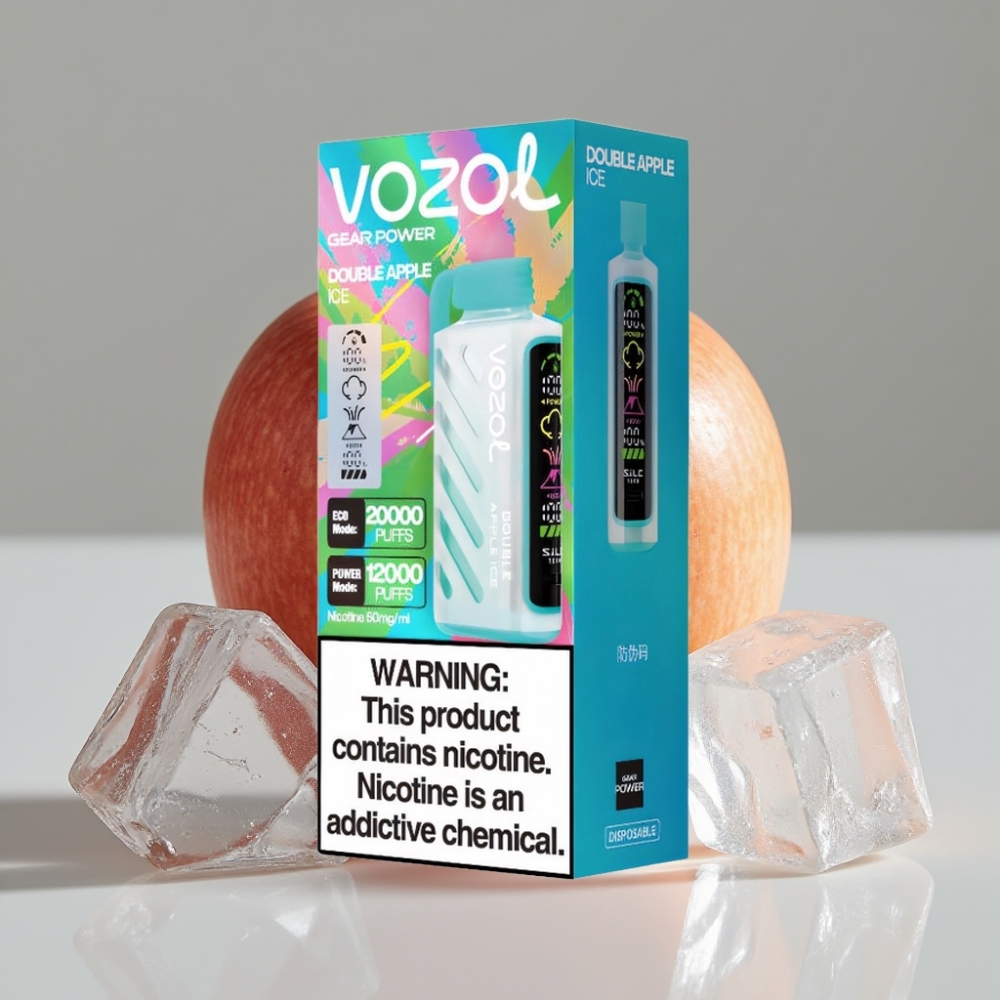 VOZOL Gear Power 20000 Puffs Dupla Maçã Ice S.i.L.C. Tech Tela Inteira Dual Mesh Coil 20mL 5%