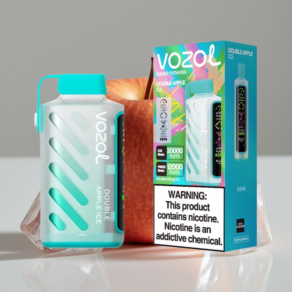 VOZOL Gear Power 20000 Puffs Dupla Maçã Ice S.i.L.C. Tech Tela Inteira Dual Mesh Coil 20mL 5%
