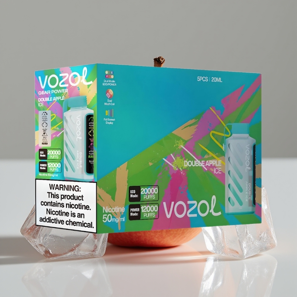 VOZOL Gear Power 20000 Puffs Dupla Maçã Ice S.i.L.C. Tech Tela Inteira Dual Mesh Coil 20mL 5%