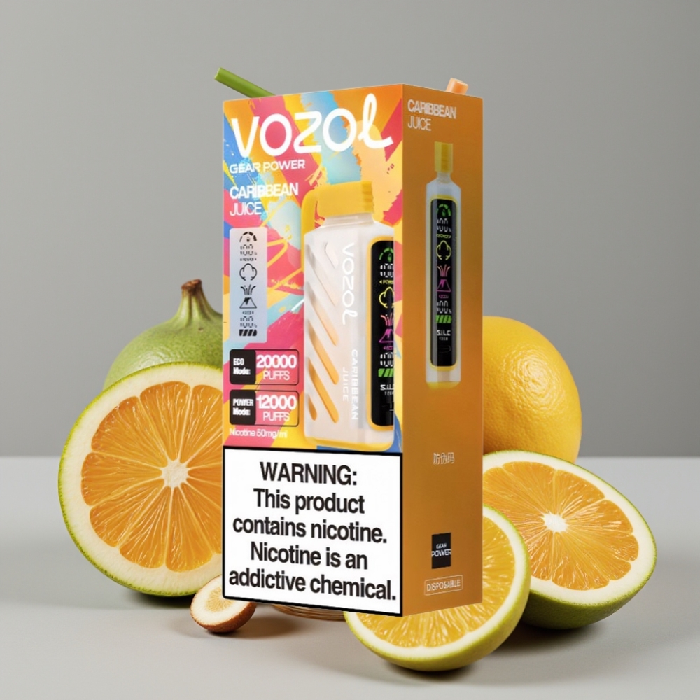 VOZOL Gear Power 20000 Puffs S.i.L.C. Tech Dual Mesh Coil Suco Caribenho Tela Inteira 20mL 50mg