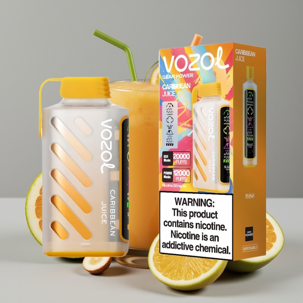 VOZOL Gear Power 20000 Puffs S.i.L.C. Tech Dual Mesh Coil Suco Caribenho Tela Inteira 20mL 50mg