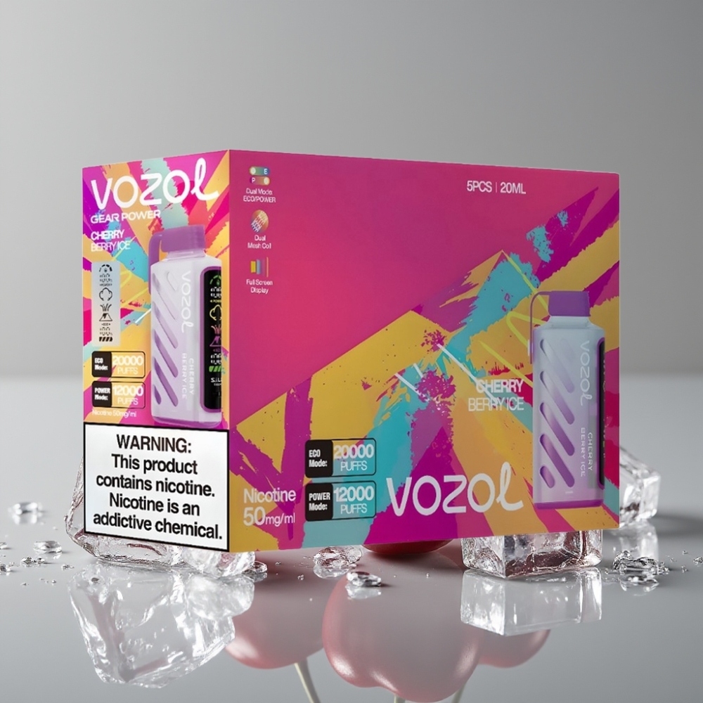 VOZOL Gear Power 20000 Puffs Vape Cereja Berry Gelo com S.i.L.C. Tech e Dual Mesh Coil
