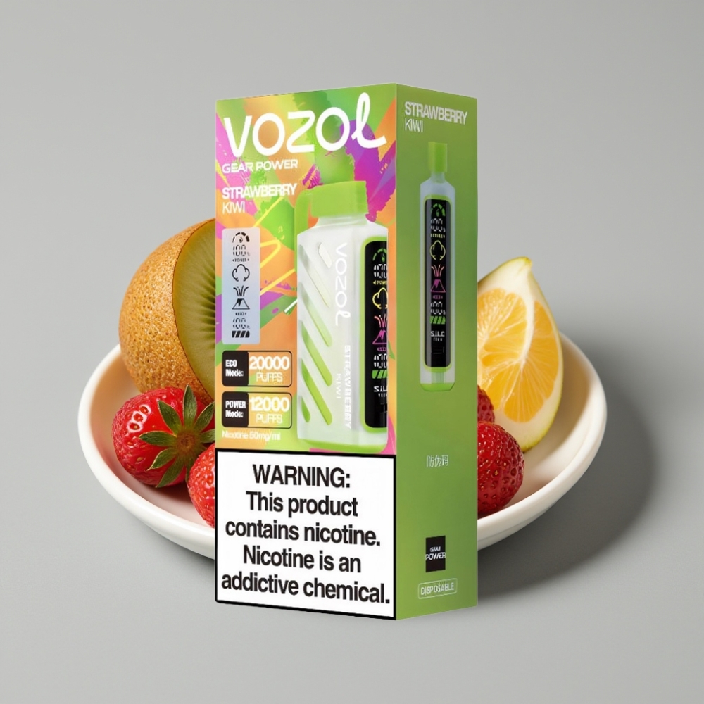 VOZOL Gear Power 20000 Puffs com Morango e Kiwi, Tela Inteira, Dual Mesh Coil, 20mL, 5% Nicotina