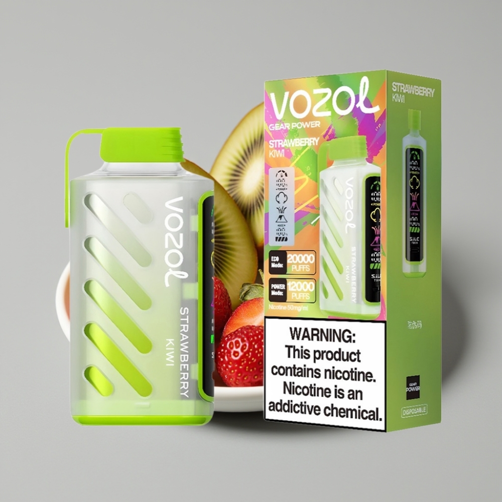 VOZOL Gear Power 20000 Puffs com Morango e Kiwi, Tela Inteira, Dual Mesh Coil, 20mL, 5% Nicotina