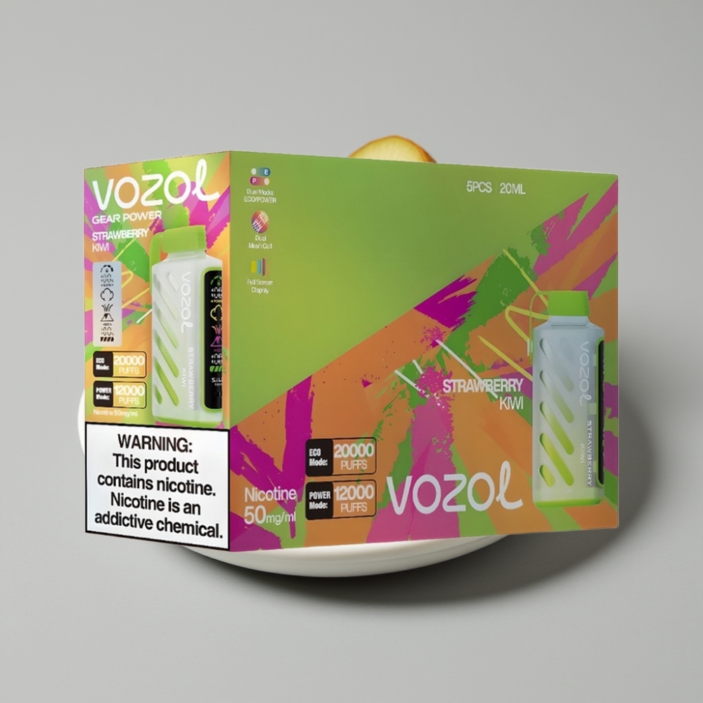 VOZOL Gear Power 20000 Puffs com Morango e Kiwi, Tela Inteira, Dual Mesh Coil, 20mL, 5% Nicotina