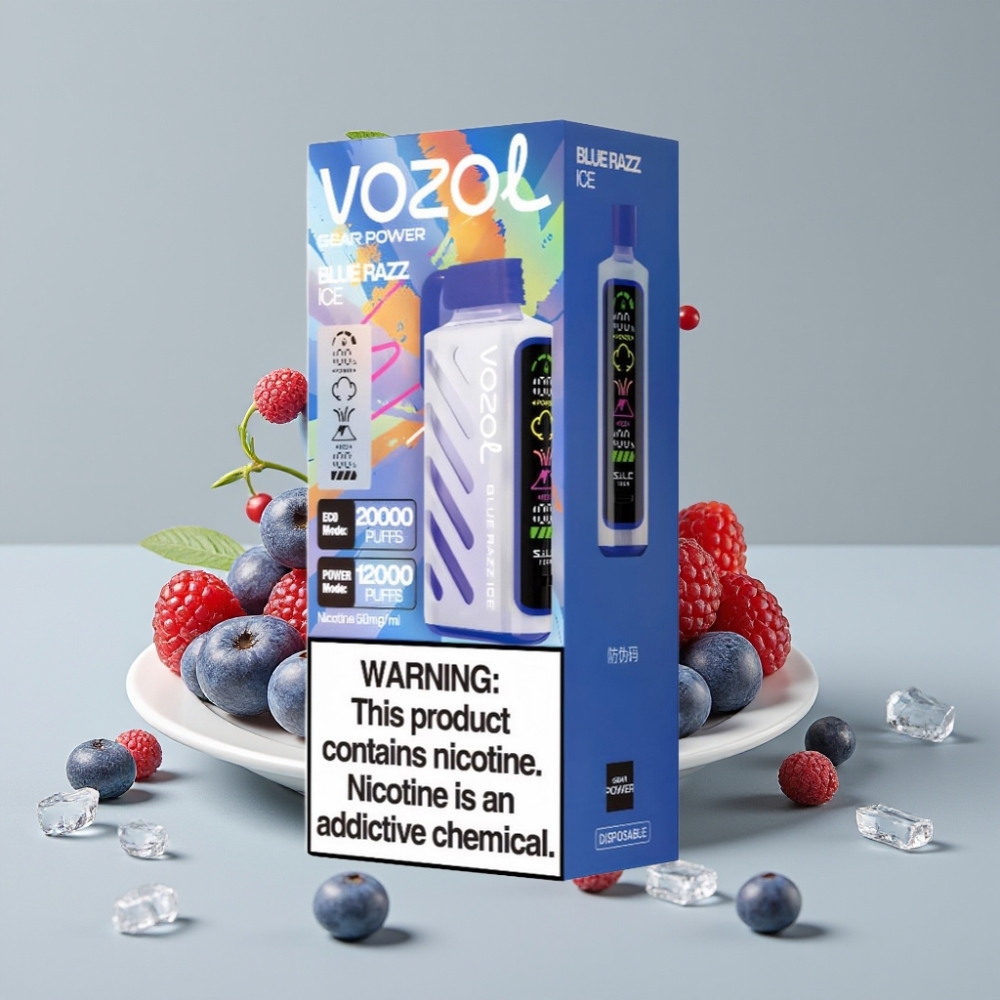 VOZOL Gear Power 20000 Puffs com S.i.L.C. Tech, Dual Mesh Coil e Sabor Framboesa Azul Gelo
