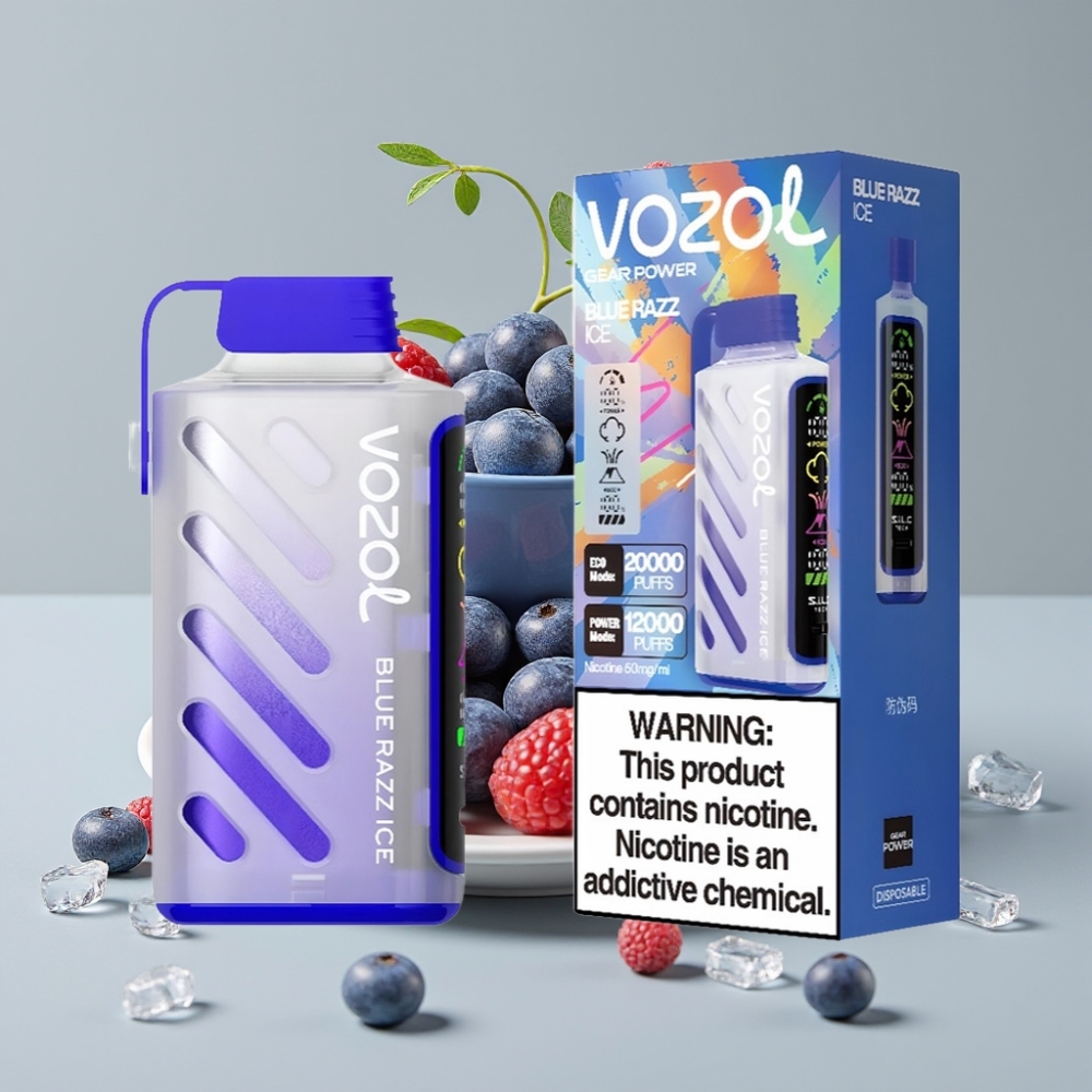 VOZOL Gear Power 20000 Puffs com S.i.L.C. Tech, Dual Mesh Coil e Sabor Framboesa Azul Gelo