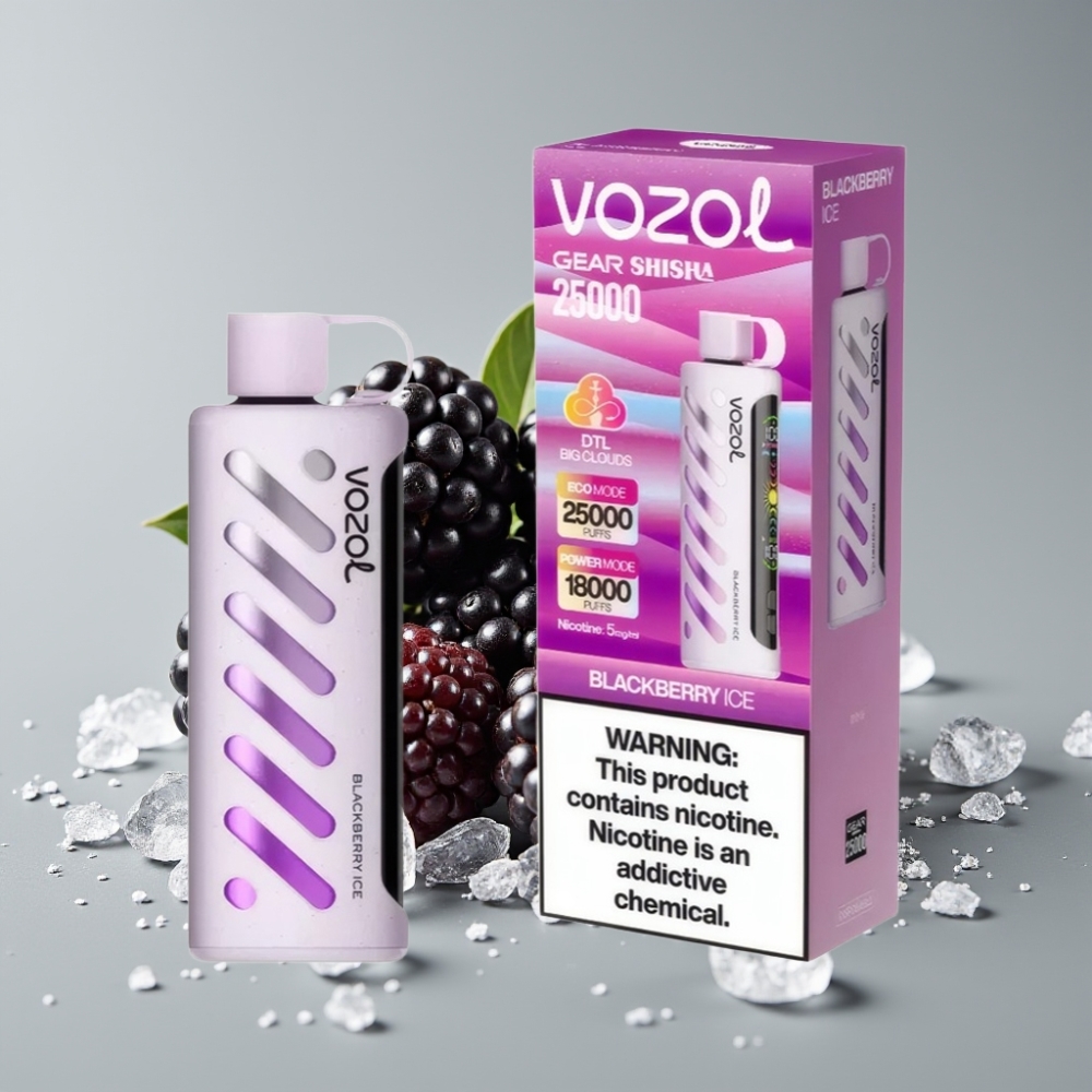 VOZOL Gear Shisha 25000 Puffs Gelado de Amora Preto com S.i.L.C Tech e Dual Mesh