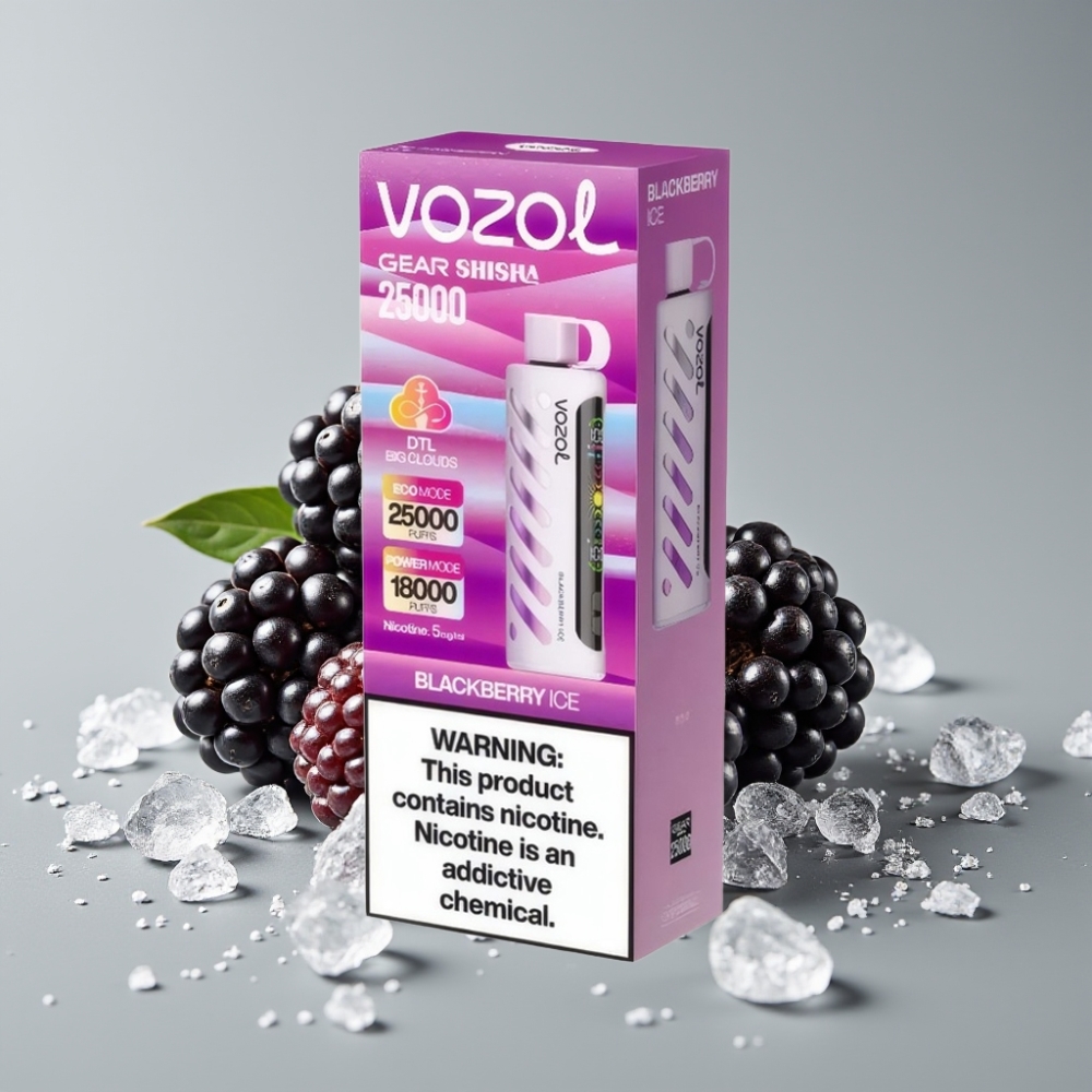 VOZOL Gear Shisha 25000 Puffs Gelado de Amora Preto com S.i.L.C Tech e Dual Mesh