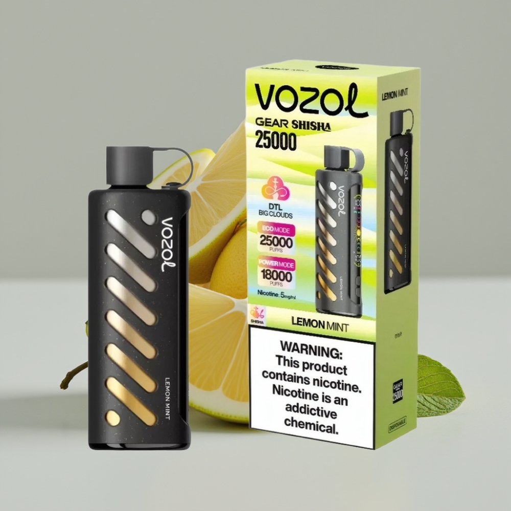 VOZOL Gear Shisha 25000 Puffs - Limão Hortelã, 1000mAh, Dual Mesh, S.i.L.C Tech, 5mg/ml