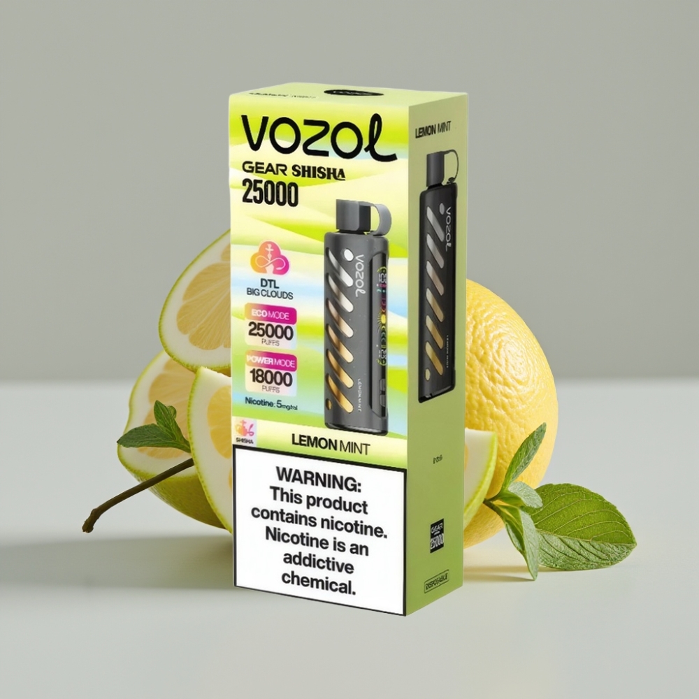 VOZOL Gear Shisha 25000 Puffs - Limão Hortelã, 1000mAh, Dual Mesh, S.i.L.C Tech, 5mg/ml
