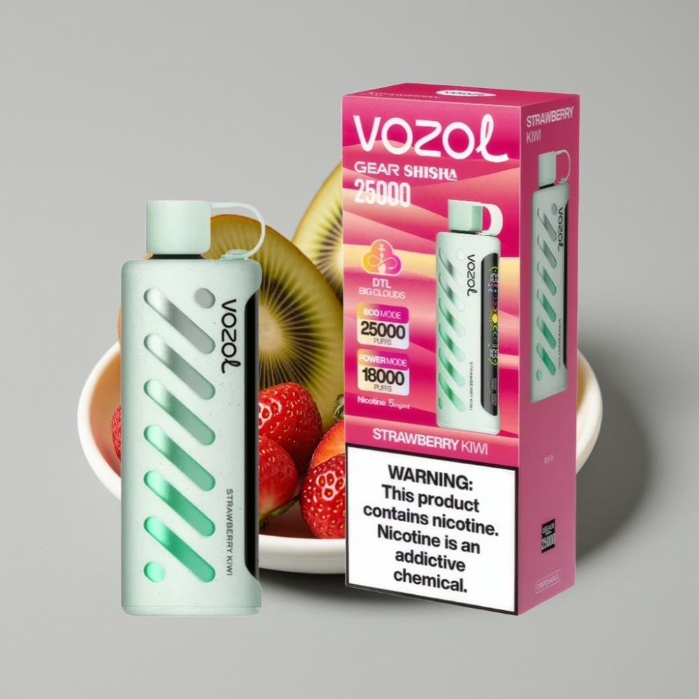 VOZOL Gear Shisha 25000 Puffs Morango Kiwi com S.i.L.C Tech e Dual Mesh Dual Modes