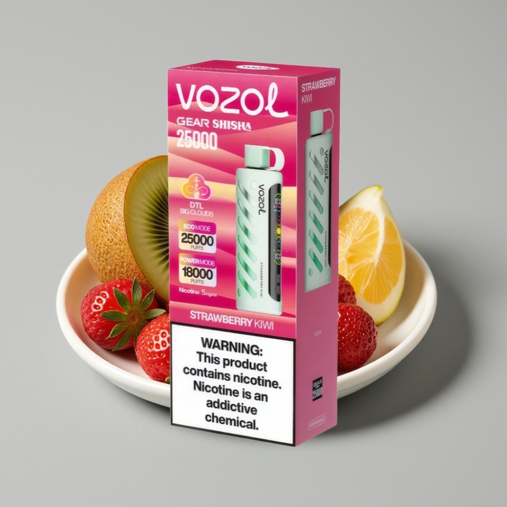 VOZOL Gear Shisha 25000 Puffs Morango Kiwi com S.i.L.C Tech e Dual Mesh Dual Modes