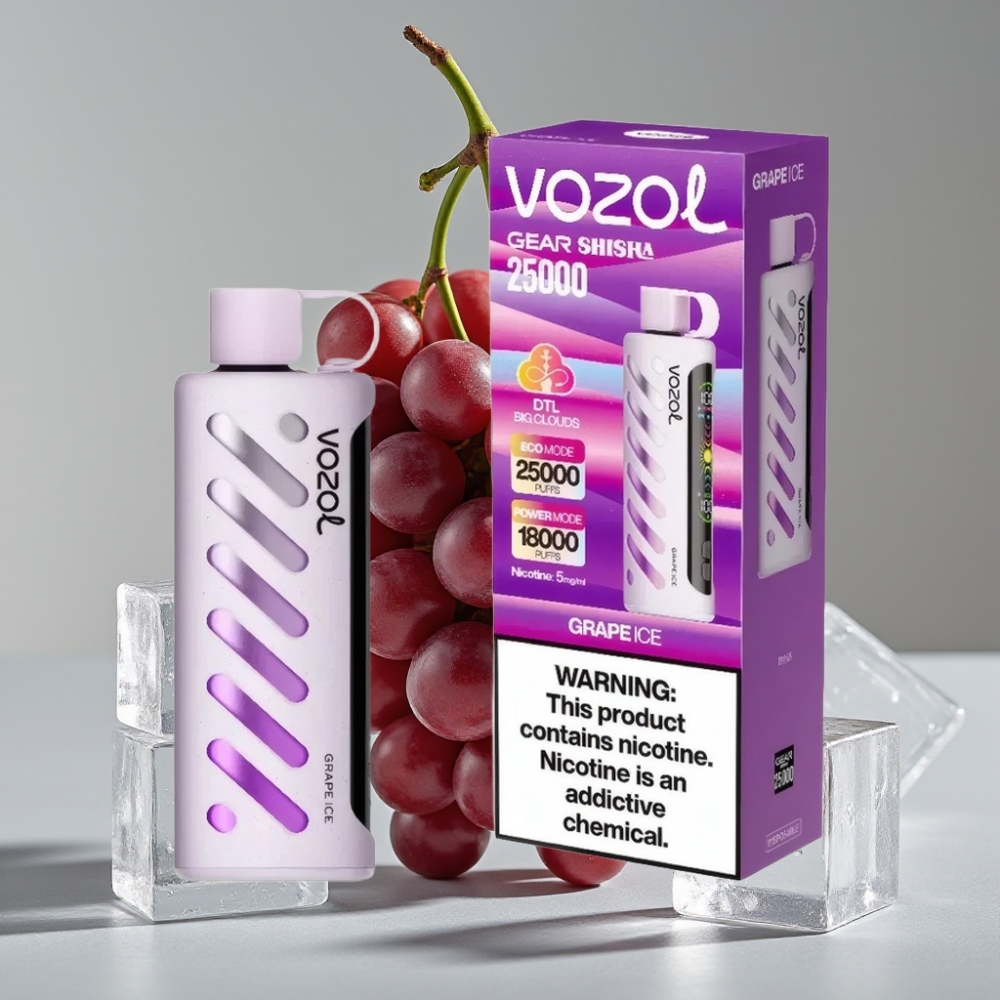 VOZOL Gear Shisha 25000 Puffs Vape Gelo de Uva com S.i.L.C Tech e Dual Mesh