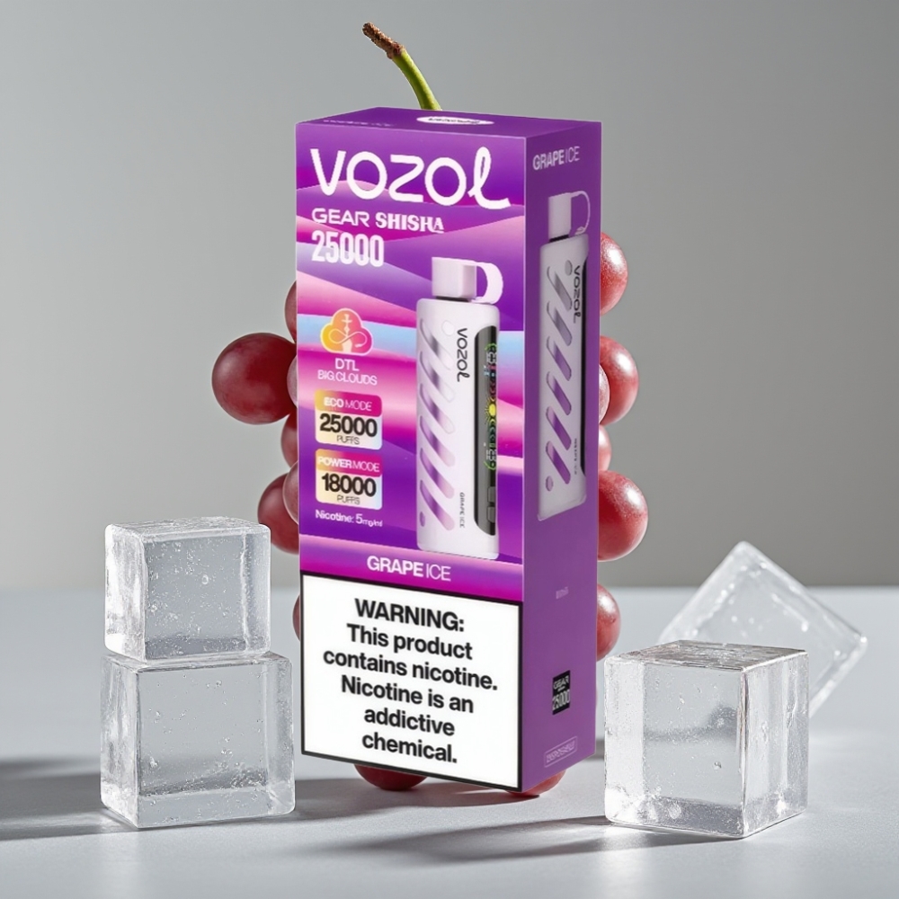 VOZOL Gear Shisha 25000 Puffs Vape Gelo de Uva com S.i.L.C Tech e Dual Mesh