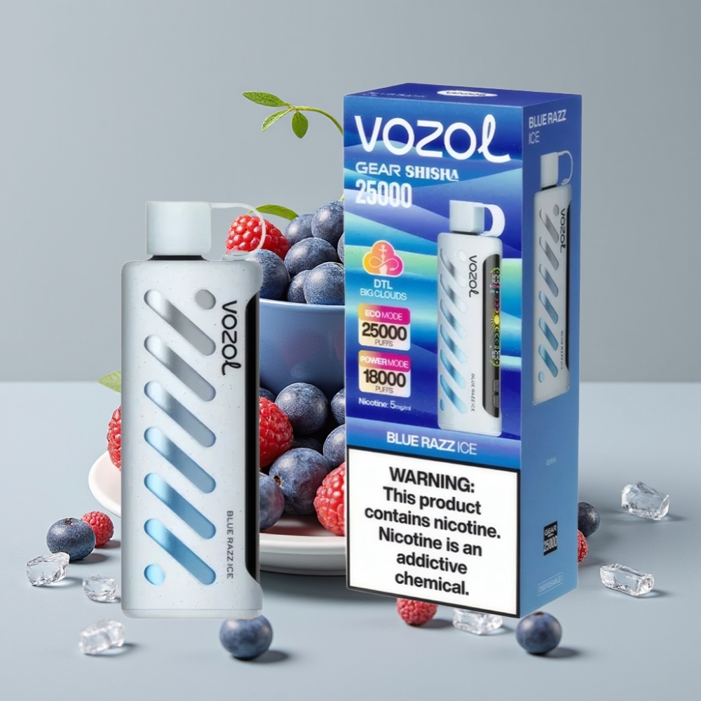 VOZOL Gear Shisha 25000 Puffs Vape Mirtilo Gelo com S.i.L.C Tech e Dual Mesh