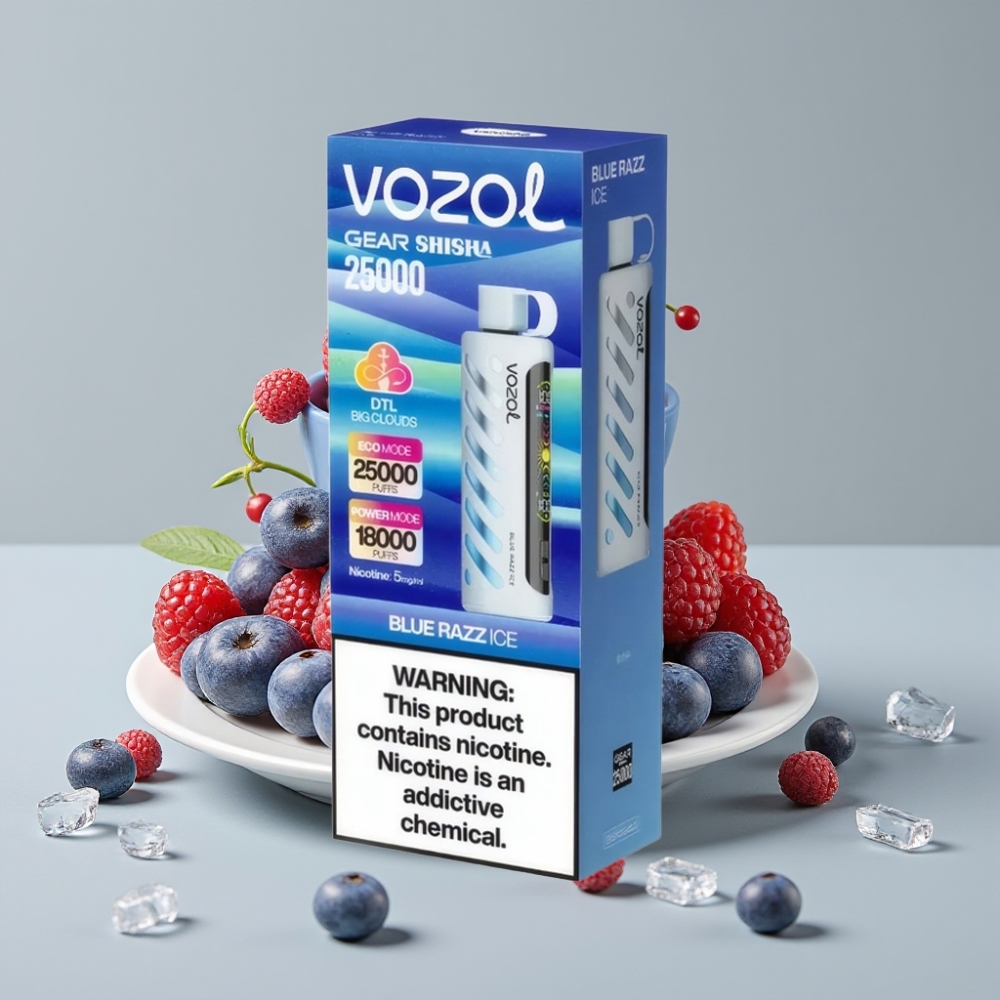 VOZOL Gear Shisha 25000 Puffs Vape Mirtilo Gelo com S.i.L.C Tech e Dual Mesh