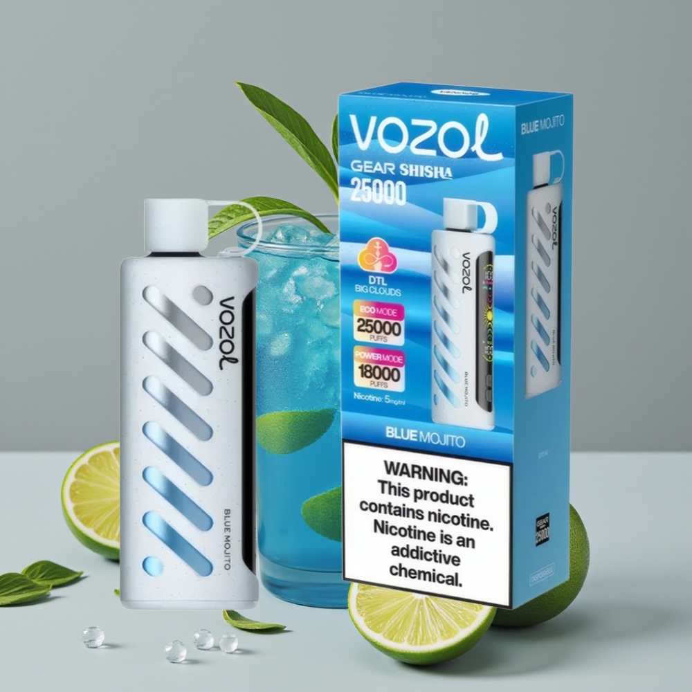 VOZOL Gear Shisha 25000 Puffs Vape Mojito Azul com S.i.L.C Tech e Dual Mesh Dual Modes