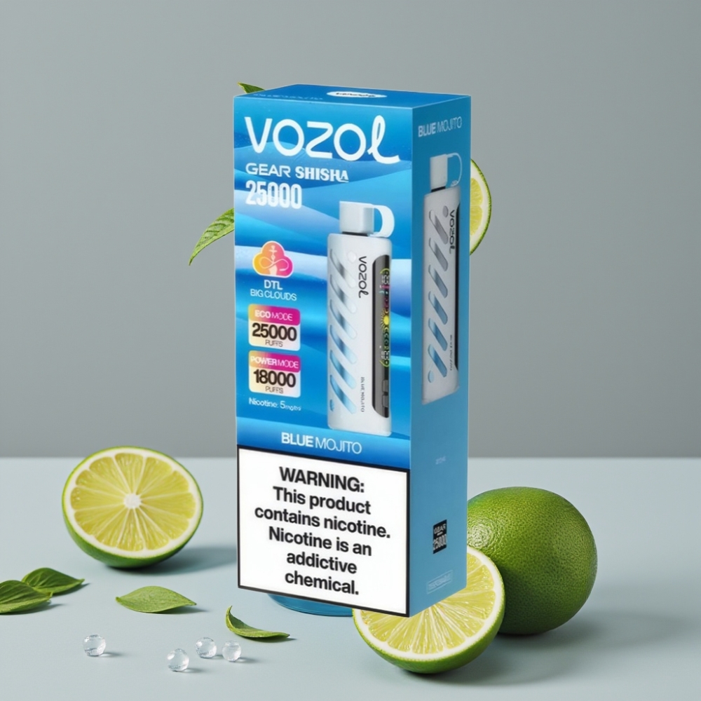 VOZOL Gear Shisha 25000 Puffs Vape Mojito Azul com S.i.L.C Tech e Dual Mesh Dual Modes
