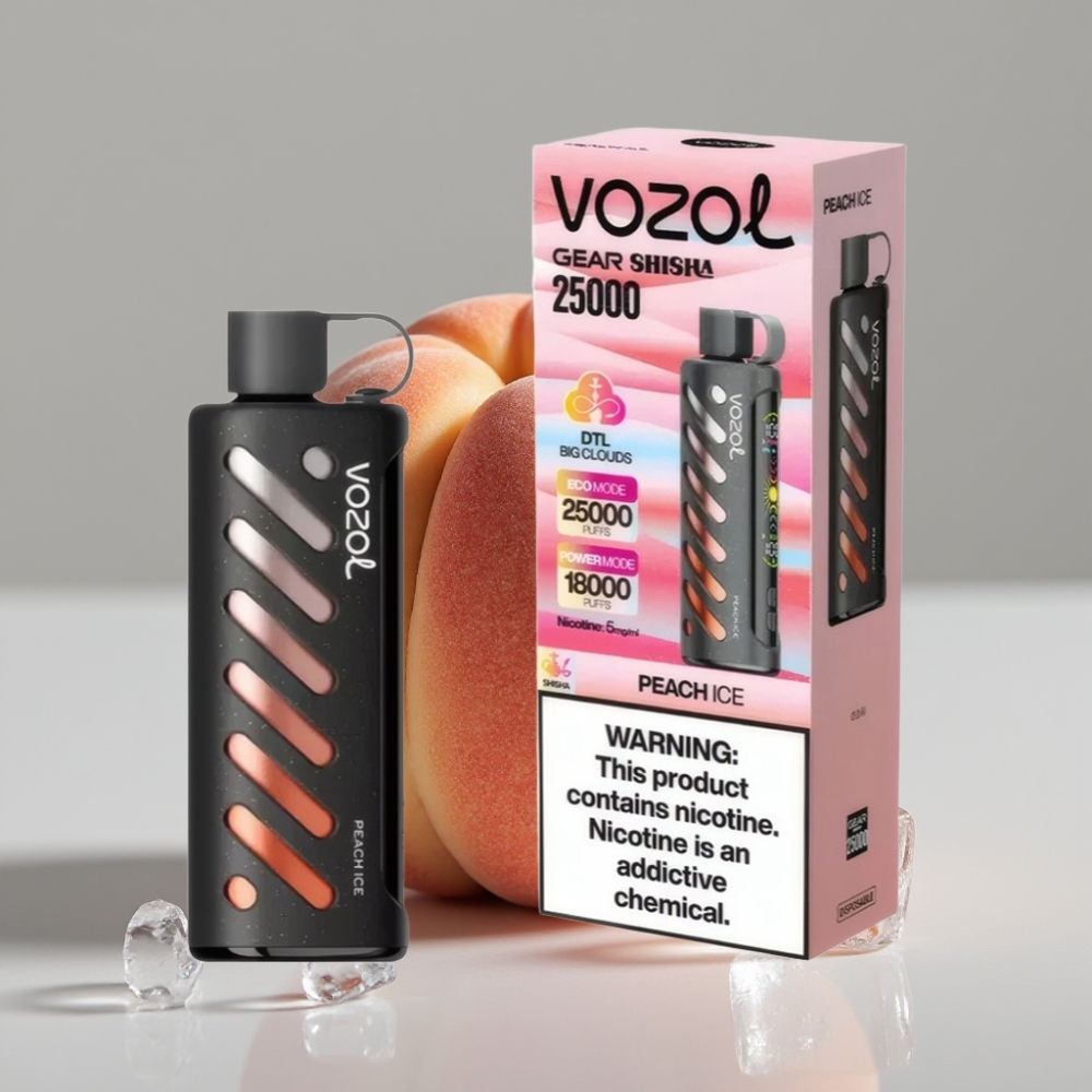 VOZOL Gear Shisha 25000 Puffs Vape Pêssego Gelo com S.i.L.C Tech e Dual Mesh Dual Modes