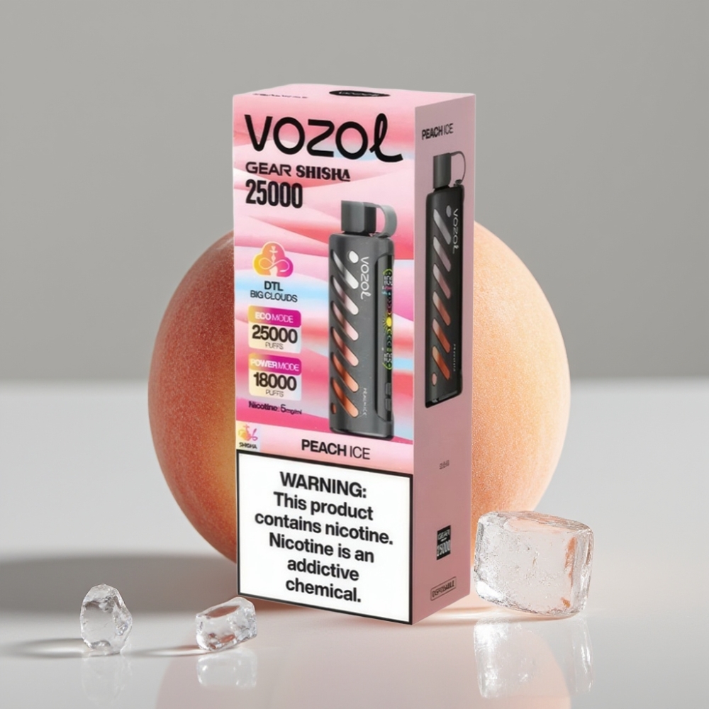 VOZOL Gear Shisha 25000 Puffs Vape Pêssego Gelo com S.i.L.C Tech e Dual Mesh Dual Modes