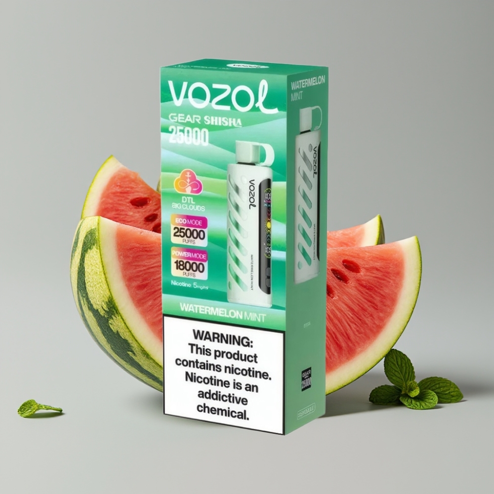 VOZOL Gear Shisha 25000 Puffs Vaporizador Descartável Melancia Hortelã com S.i.L.C Tech e Dual Mesh