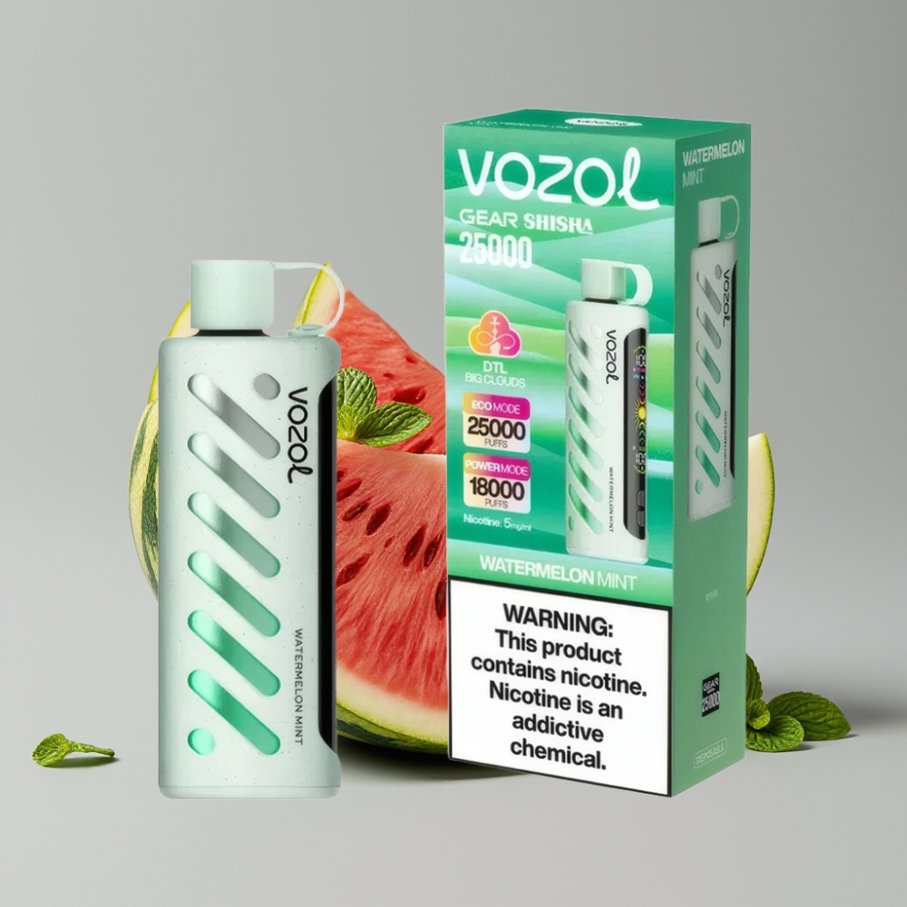VOZOL Gear Shisha 25000 Puffs Vaporizador Descartável Melancia Hortelã com S.i.L.C Tech e Dual Mesh