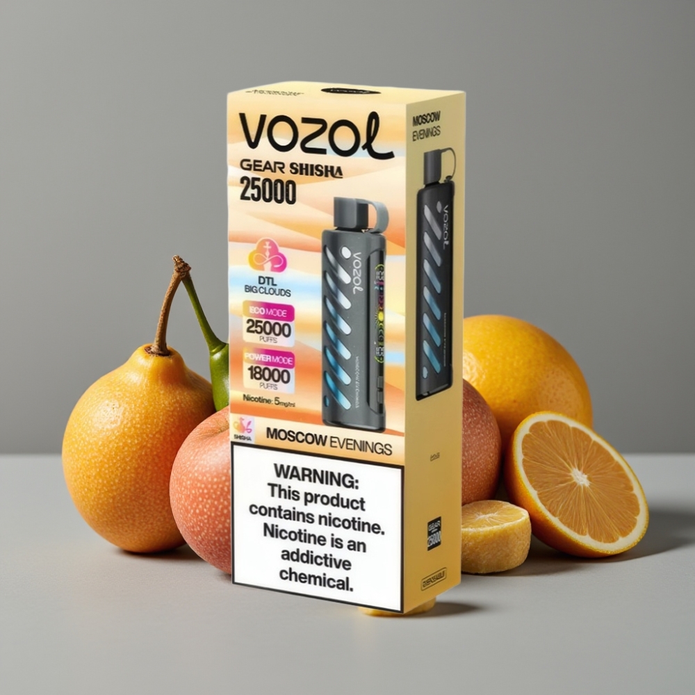 VOZOL Gear Shisha 25000 Puffs Vaporizador Descartável Noites de Moscou, 30 Sabores, S.i.L.C Tech, Dual Mesh, 1000mAh, 5mg/ml